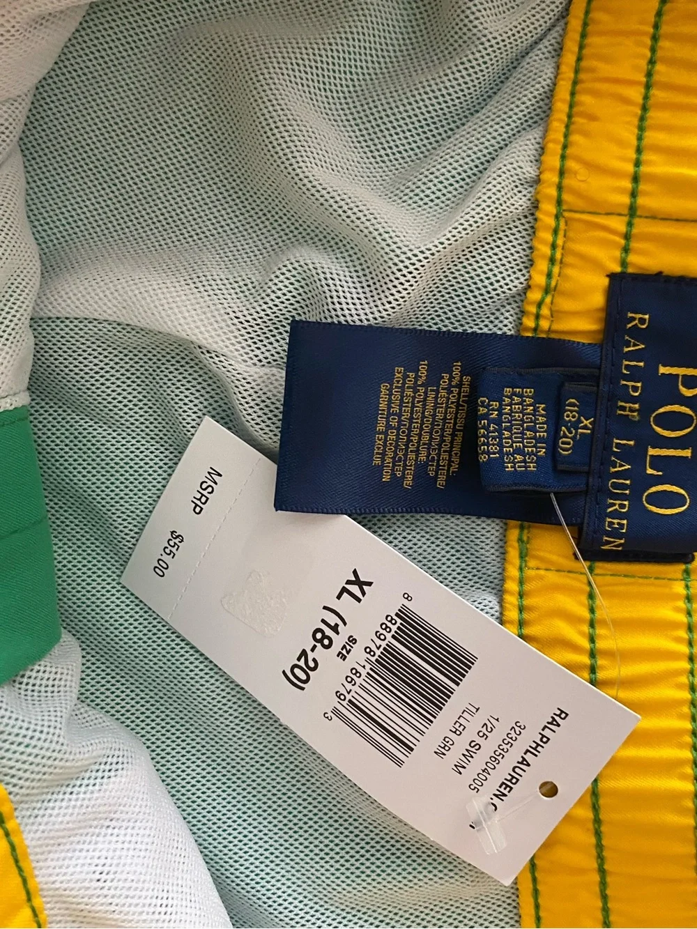 NWT Green Polo Swim Trunks with Yellow Pony Logo Sz XL(18-20) Boy’s